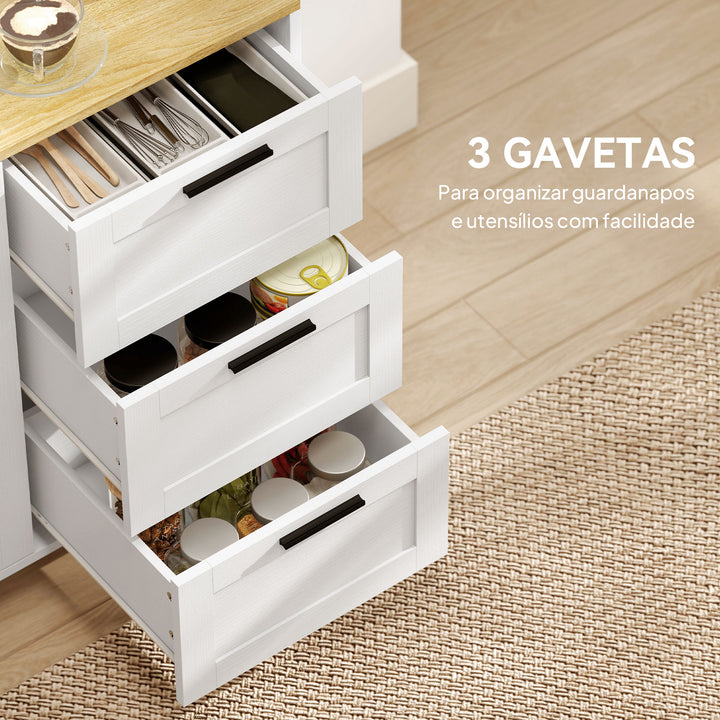 Aparador com 2 Portas Moderno para Sala de Estar com 3 Gavetas Prateleira Ajustável e Pernas de Madeira para Sala de Jantar Entrada, Quarto 120x38x76 cm Branco