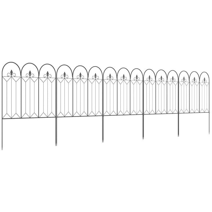 Cercas de Jardim 305x79,5 cm Conjunto de 5 Cercas Decorativas para Jardim de Metal Combinação Livre Barreira para Animais para Pátio Relva Preto