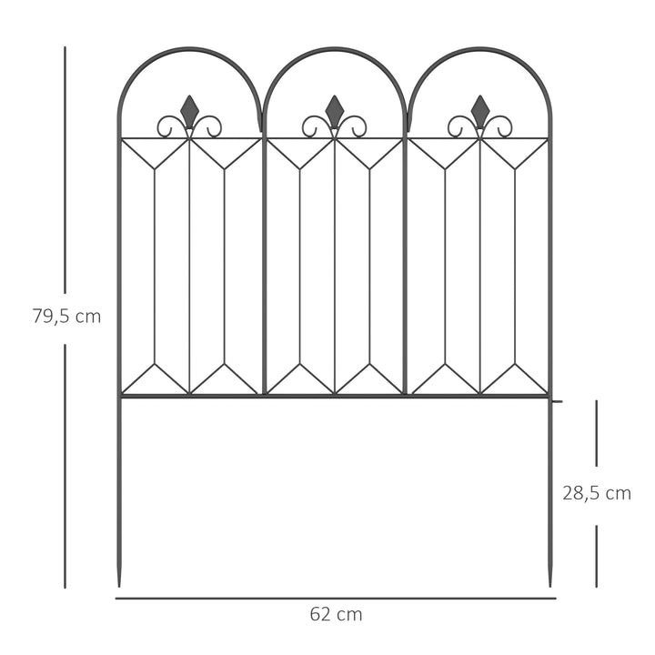 Cercas de Jardim 305x79,5 cm Conjunto de 5 Cercas Decorativas para Jardim de Metal Combinação Livre Barreira para Animais para Pátio Relva Preto