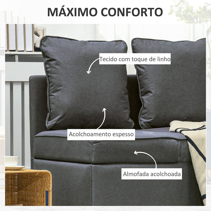 Sofá Cama 3 em 1 Sofá de 2 Lugares com Encosto Ajustável Sofá Cama Individual com Almofadas para Dormitório Sala de Estar 65x98x69 cm Cinzento