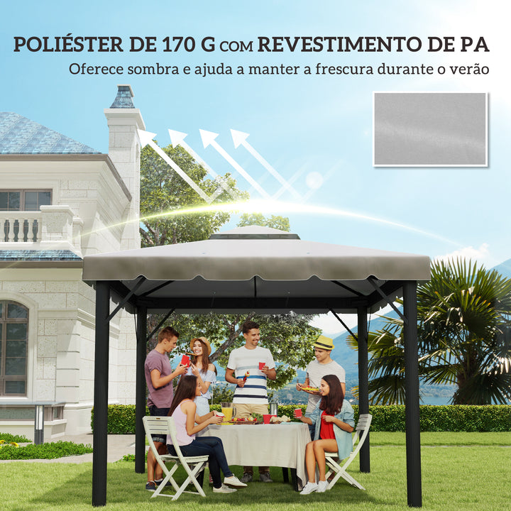 Toldo de Substituição para Pérgola 300x300 cm Teto de Substituição para Pérgolas Exterior com Duplo Teto e 8 Orifícios de Drenagem Cinza Claro