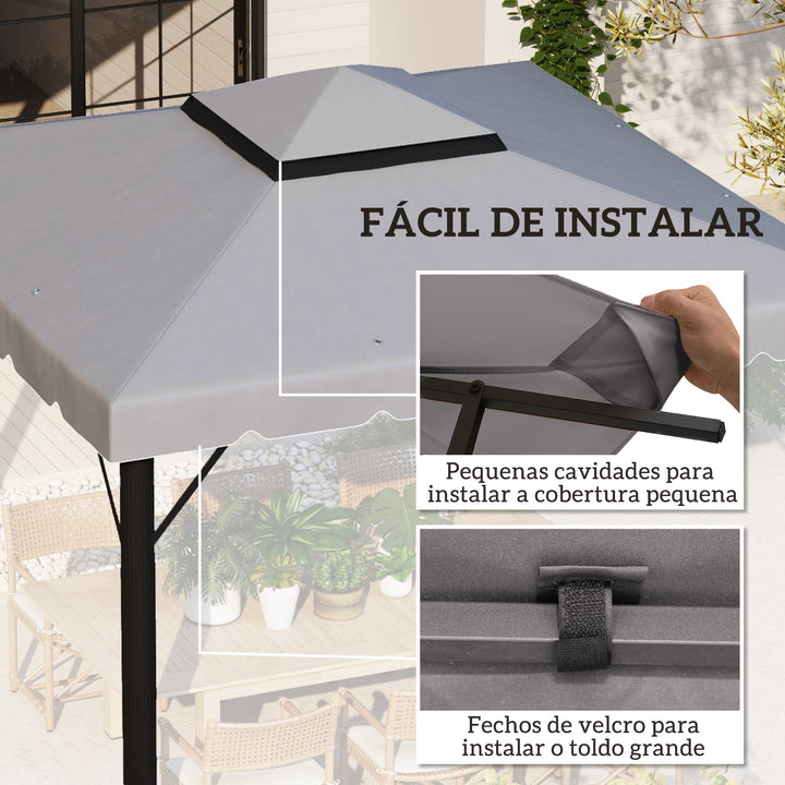 Toldo de Substituição para Pérgola 300x300 cm Teto de Substituição para Pérgolas Exterior com Duplo Teto e 8 Orifícios de Drenagem Cinza Claro