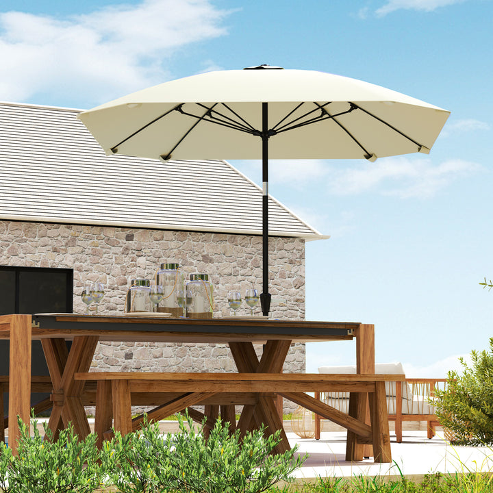 Chapéu de Sol de Exterior 233x233 cm Chapéu de Sol de Jardim com Ângulo Ajustável Impermeável Mastro de Alumínio Varas de Fibra de Vidro e Manivela Creme