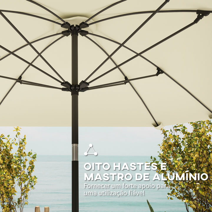 Chapéu de Sol de Exterior 233x233 cm Chapéu de Sol de Jardim com Ângulo Ajustável Impermeável Mastro de Alumínio Varas de Fibra de Vidro e Manivela Creme