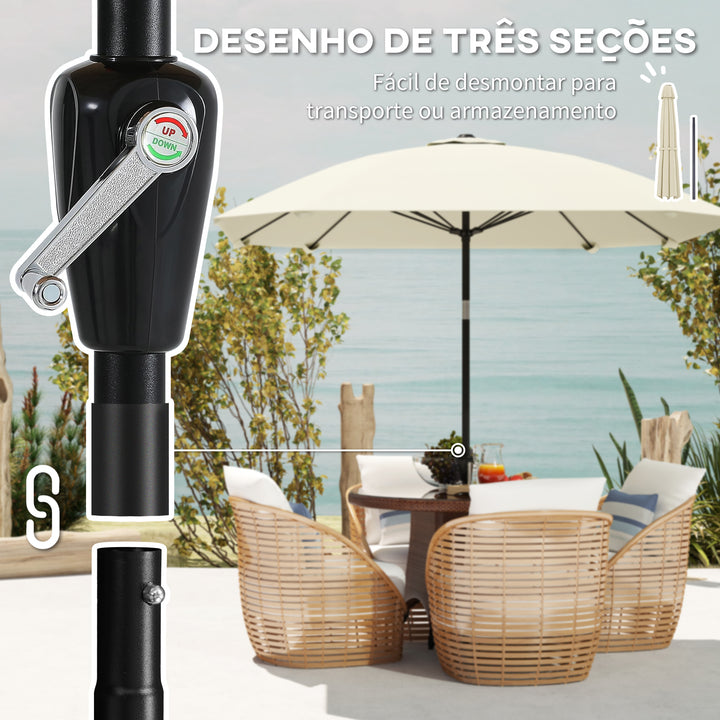 Chapéu de Sol de Exterior 233x233 cm Chapéu de Sol de Jardim com Ângulo Ajustável Impermeável Mastro de Alumínio Varas de Fibra de Vidro e Manivela Creme