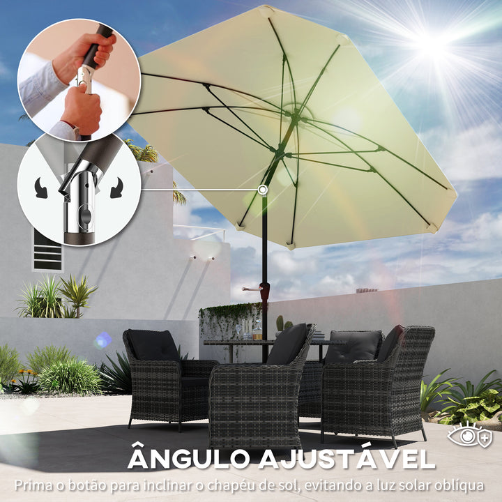 Chapéu de Sol de Exterior 233x233 cm Chapéu de Sol de Jardim com Ângulo Ajustável Impermeável Mastro de Alumínio Varas de Fibra de Vidro e Manivela Creme