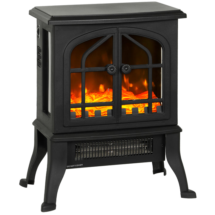 Lareira Elétrica de Pé Lareira Decorativa 900/1800W com Efeito Chama 3D 2 Níveis de Potência Termóstato Ajustável Janelas Visíveis para 15-30 ? 39x24x48 cm Preto