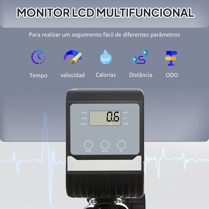 Bicicleta Estática com Encosto 8 Níveis de Resistência Bicicleta Estática Reclinada com Banco Ajustável Ecrã LCD e Suporte para Telemóvel para Treinos de Recuperação 121-142x62x101 cm Preto