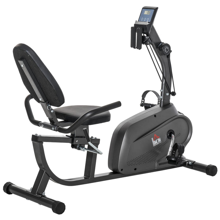 Bicicleta Estática com Encosto 8 Níveis de Resistência Bicicleta Estática Reclinada com Banco Ajustável Ecrã LCD e Suporte para Telemóvel para Treinos de Recuperação 121-142x62x101 cm Preto