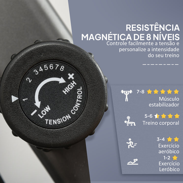 Bicicleta Estática com Encosto 8 Níveis de Resistência Bicicleta Estática Reclinada com Banco Ajustável Ecrã LCD e Suporte para Telemóvel para Treinos de Recuperação 121-142x62x101 cm Preto