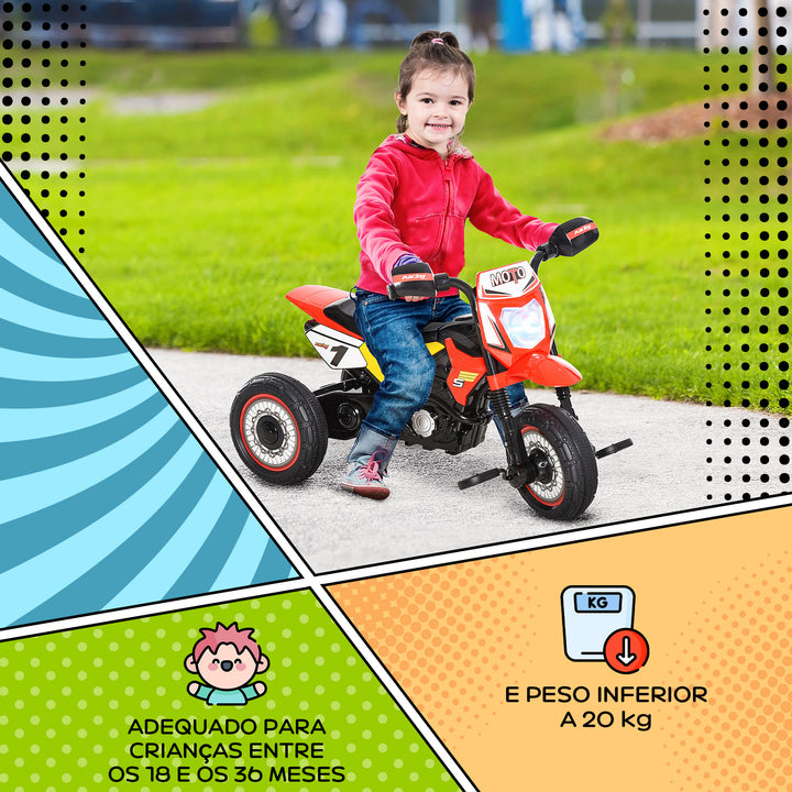 Moto infantil para crianças acima de 18 meses com 3 rodas Música e farol 71x40x51 cm Vermelho