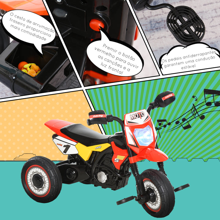 Moto infantil para crianças acima de 18 meses com 3 rodas Música e farol 71x40x51 cm Vermelho