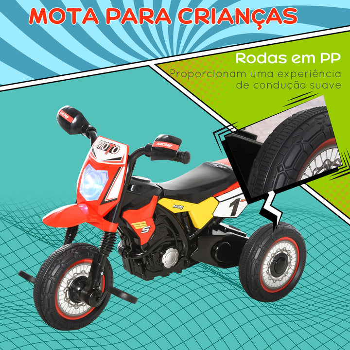 Moto infantil para crianças acima de 18 meses com 3 rodas Música e farol 71x40x51 cm Vermelho