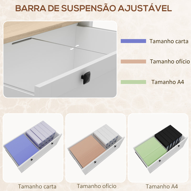 Armário de Escritório Móvel Arquivador com 2 Gavetas 2 Barras Suspensas Fechadura e 2 Chaves para Tamanho A4 para Estúdio Sala de Estar 79x40x72 cm Branco e Madeira