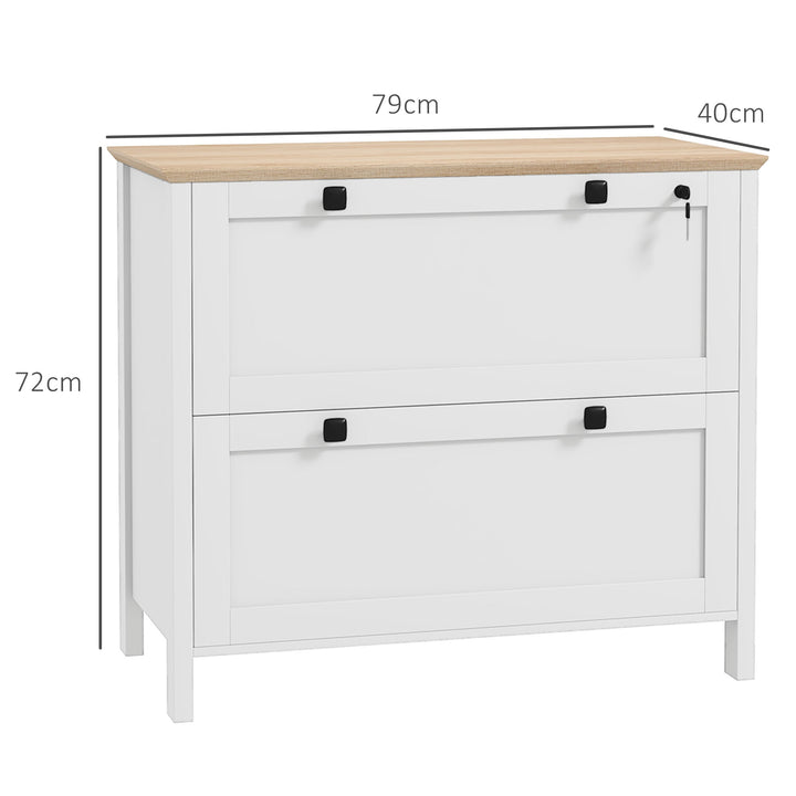 Armário de Escritório Móvel Arquivador com 2 Gavetas 2 Barras Suspensas Fechadura e 2 Chaves para Tamanho A4 para Estúdio Sala de Estar 79x40x72 cm Branco e Madeira