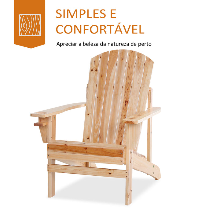 Cadeira Adirondack de Madeira Cadeira de Jardim com Apoio para os Braços Encosto Alto para Terraço Balcão Exterior 72,5x97x96cm Natural