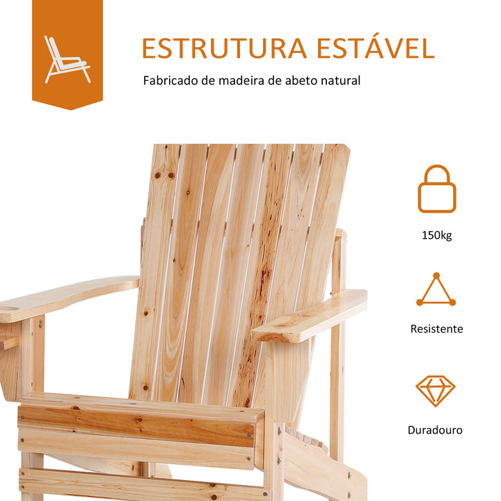 Cadeira Adirondack de Madeira Cadeira de Jardim com Apoio para os Braços Encosto Alto para Terraço Balcão Exterior 72,5x97x96cm Natural