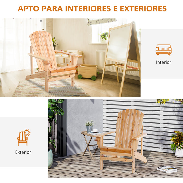 Cadeira Adirondack de Madeira Cadeira de Jardim com Apoio para os Braços Encosto Alto para Terraço Balcão Exterior 72,5x97x96cm Natural