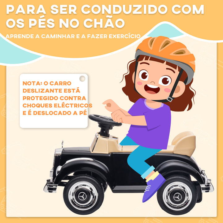 Carro Andador com Licença da Mercedes-Benz 300S Carro Andador para Crianças de 18-48 Meses com Armazenamento Volante Sistema Anti-Tombo Carga 25 kg 77,5x41,5x45 cm Preto