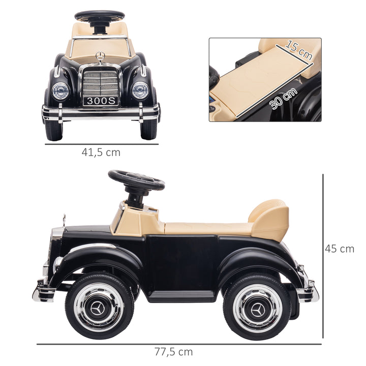 Carro Andador com Licença da Mercedes-Benz 300S Carro Andador para Crianças de 18-48 Meses com Armazenamento Volante Sistema Anti-Tombo Carga 25 kg 77,5x41,5x45 cm Preto