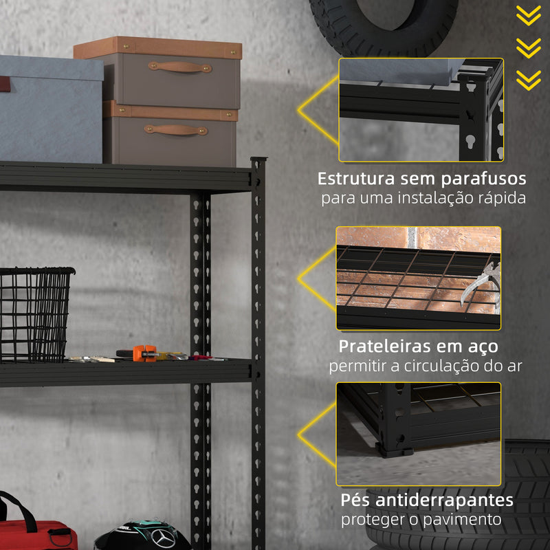 Estante de Metal com 4 Níveis Estante de Armazenamento Estante de Garagem de Aço Carga 600 kg com Prateleiras Ajustáveis 70x30x152 cm Preto