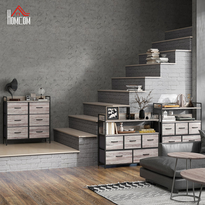 Cómoda com 6 Gavetas Dobráveis Cómoda de Tecido com Estrutura de Aço Estilo Industrial Cómoda para Quarto Corredor 79x29x85 cm Cinzento