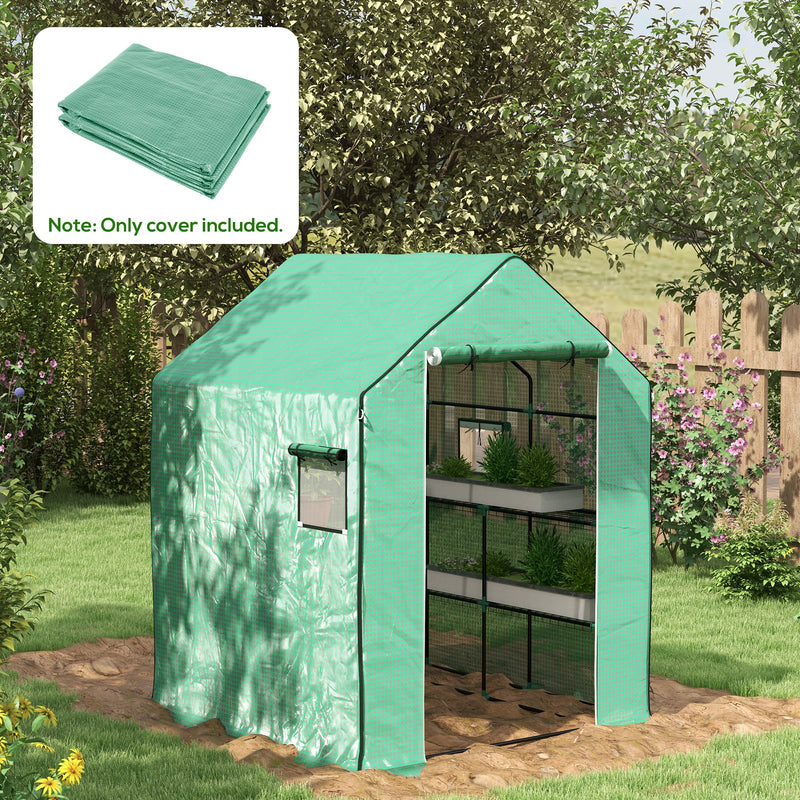 Cobertura para Estufa 140x143x190 cm Cobertura de Substituição para Estufa com Janela, Porta com Fecho Éclair Anti-UV, Proteção de Plantas para Jardim, Verde