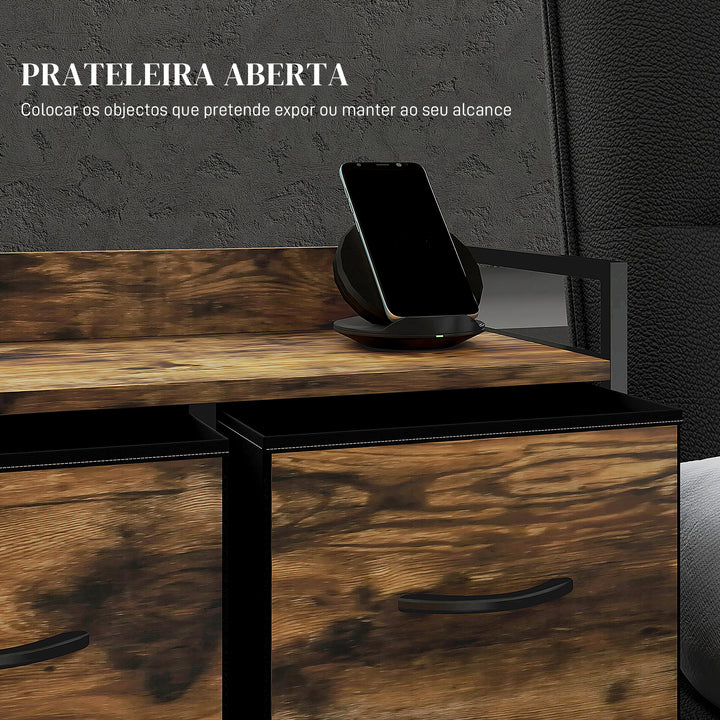 Cómoda com 5 Gavetas de Tecido Cómoda de Estilo Industrial com Estrutura Metálica para Sala de Estar Entrada Quarto 98x29x63 cm Castanho Rústico
