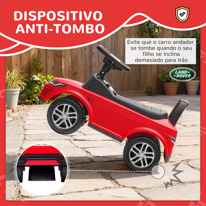 Carro Andador Infantil com Licença de Land Rover Carro Andador para Crianças de 18-36 Meses com Armazenamento Volante Buzina Sons de Motor 65,5x28x42 cm Vermelho