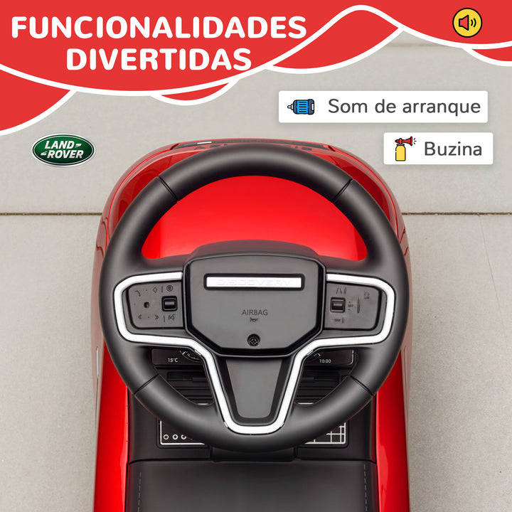 Carro Andador Infantil com Licença de Land Rover Carro Andador para Crianças de 18-36 Meses com Armazenamento Volante Buzina Sons de Motor 65,5x28x42 cm Vermelho