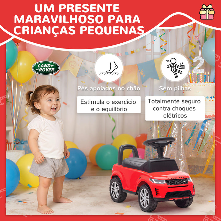 Carro Andador Infantil com Licença de Land Rover Carro Andador para Crianças de 18-36 Meses com Armazenamento Volante Buzina Sons de Motor 65,5x28x42 cm Vermelho