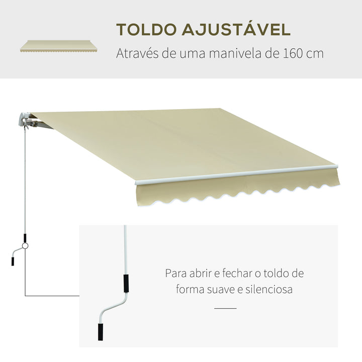 Toldo Exterior Manual 2,95x2,5m em Alumínio Dobrável com Ângulo e Manivela Ajustáveis para Varanda Terraço e Jardim Creme