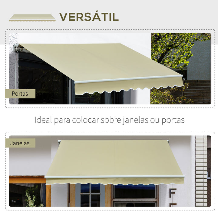Toldo Exterior Manual 2,95x2,5m em Alumínio Dobrável com Ângulo e Manivela Ajustáveis para Varanda Terraço e Jardim Creme