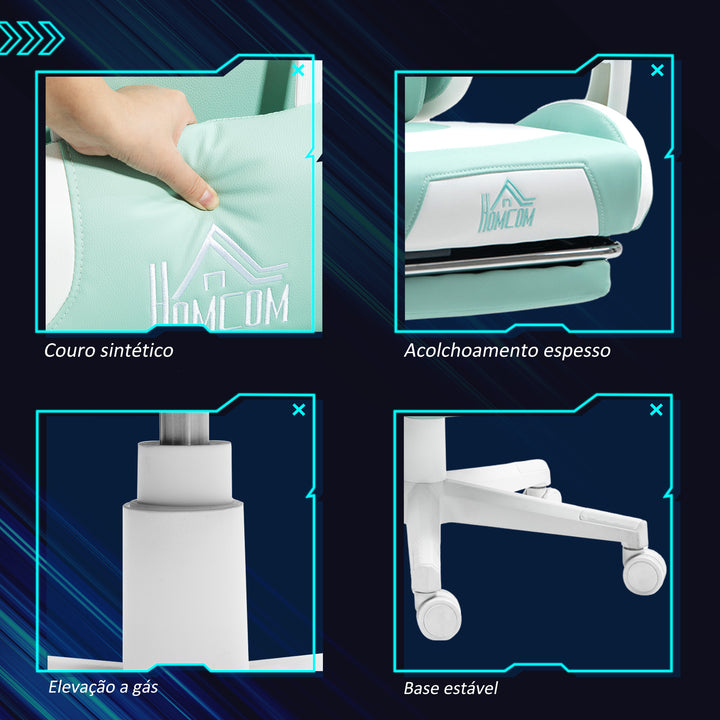 Cadeira Gaming com Orelhas Cadeira Gamer Reclinável com Altura Ajustável Apoio para os Pés Retrátil Suporte Lombar e Apoio para a Cabeça Desmontável Cadeira para Escritório 65x62x116-124 cm Azul