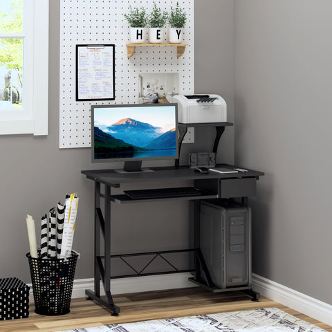 Secretária para Computador Preto Madeira MDF, Ferro 90x50x95 cm