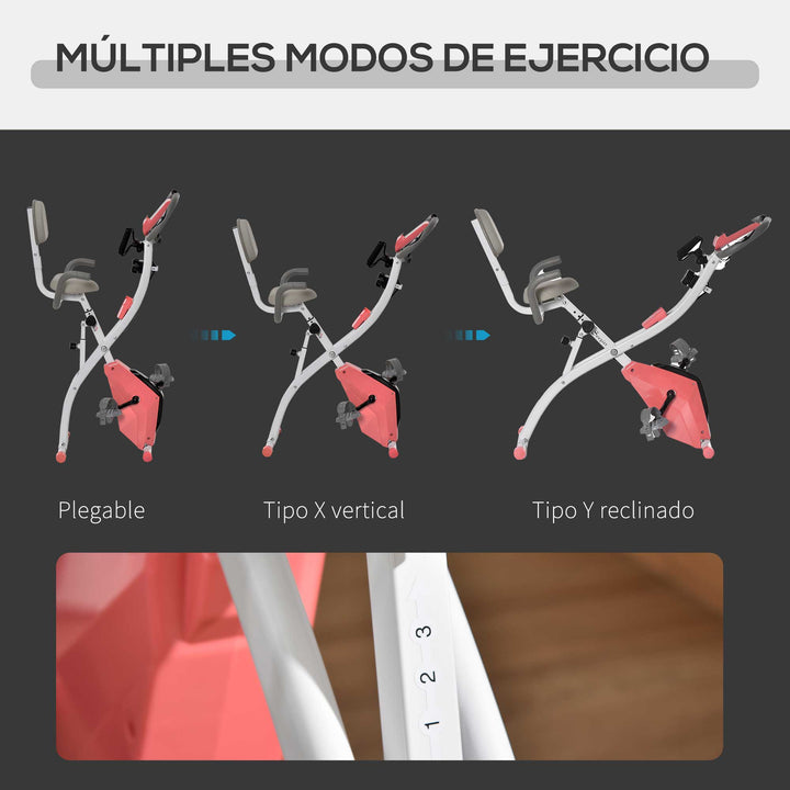 Bicicleta Estática Dobrável com Altura e Resistência Ajustáveis com Tela LCD e Assento com Encosto 51x97x115 cm Rosa