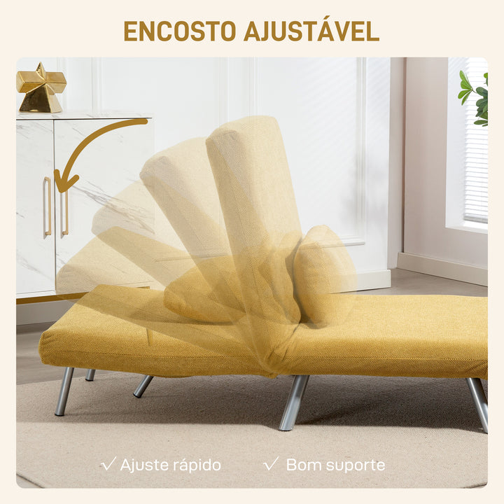 Sofá Cama de 1 Lugar 3 em 1 Sofá Dobrável Estofado em Tecido Amarelo Mesclado com Encosto Ajustável em 5 Níveis e Almofada para Escritório Quarto Sala 80x75x83 cm