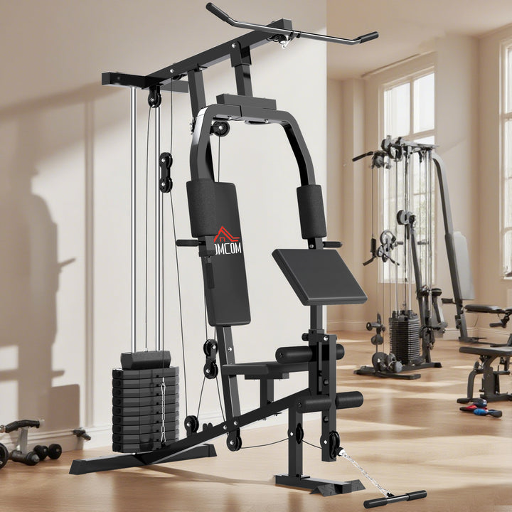 Multi Estação de Musculação Máquina de Musculação com Estribo para Pernas e Placas de Peso de 45kg para Treinamento Fitness em Casa Academia 148x108x207cm Preto