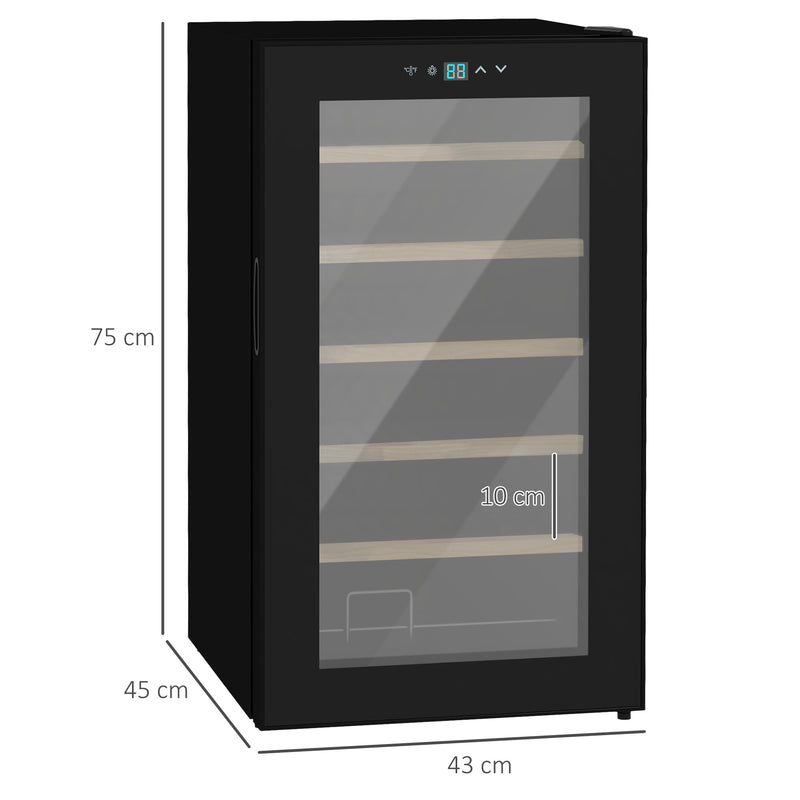 Cave de Vinho para 24 Garrafas Cave de Vinho 65L com Luz LED Interior Ecrã Tátil Digital Contolo de Temperatura Porta de Vidro e 5 Prateleiras de Metal Preto