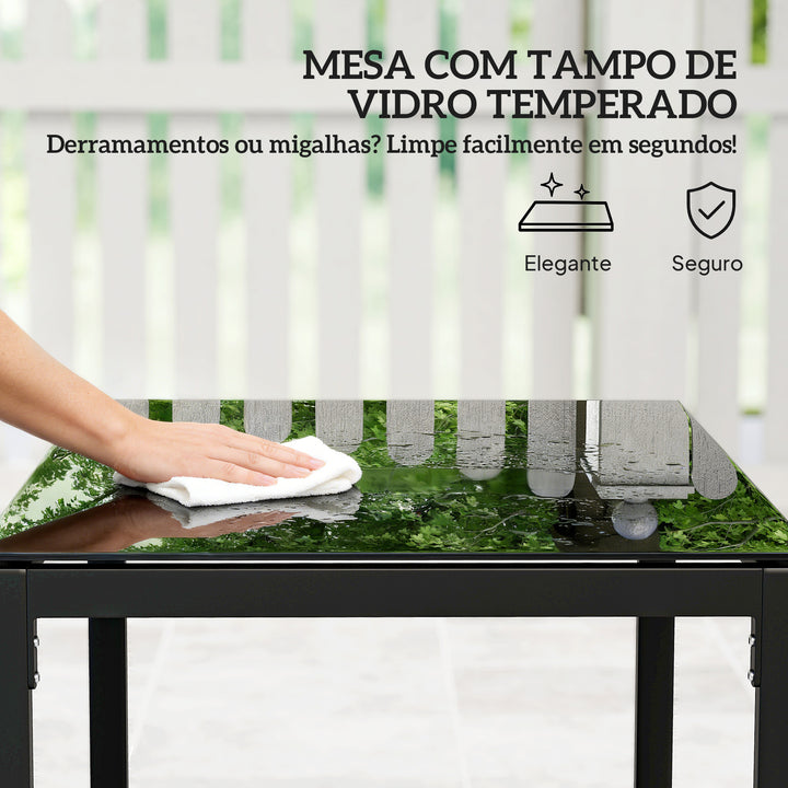 Conjunto de Móveis de Exterior de 3 Peças Conjunto de Jardim em Vime PE com Cadeiras Mesa de Vidro Temperado e Almofadas Móveis para Balcão Marrom Escuro e Creme