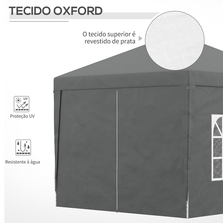 Tenda de Jardim com Paredes Laterais Amovíveis Janelas Porta com Fecho de Correr e Bolsa de Transporte 295x295x196-258 cm Cinzento