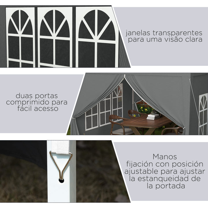 Tenda de Jardim com Paredes Laterais Amovíveis Janelas Porta com Fecho de Correr e Bolsa de Transporte 295x295x196-258 cm Cinzento