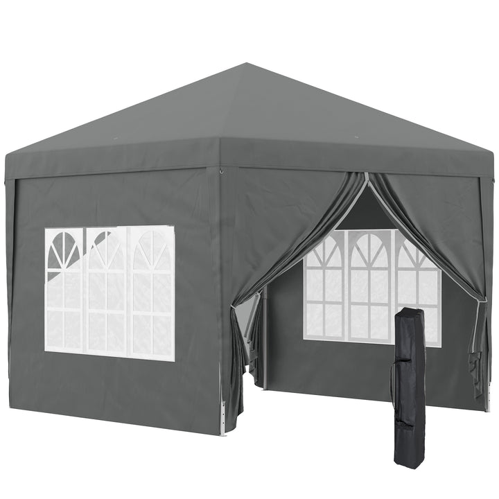 Tenda de Jardim com Paredes Laterais Amovíveis Janelas Porta com Fecho de Correr e Bolsa de Transporte 295x295x196-258 cm Cinzento