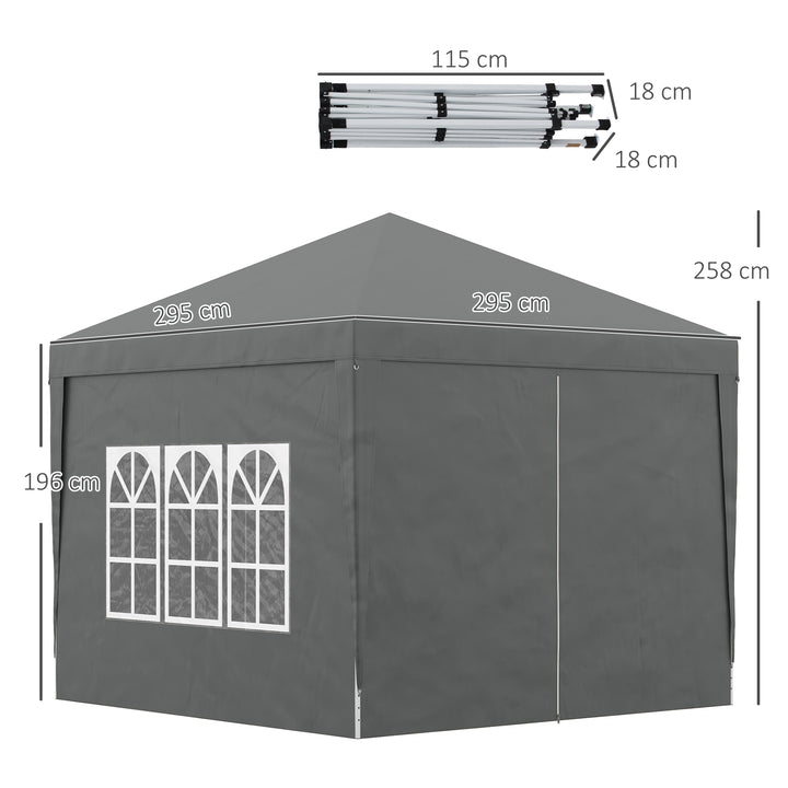Tenda de Jardim com Paredes Laterais Amovíveis Janelas Porta com Fecho de Correr e Bolsa de Transporte 295x295x196-258 cm Cinzento
