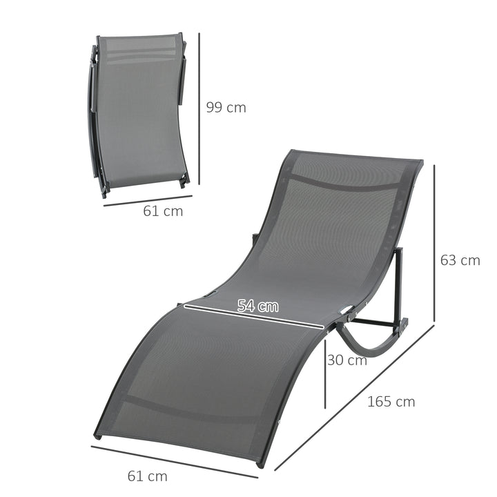 Conjunto 2 Espreguiçadeiras Ergonômicas Dobráveis ??em Forma de S com Estrutura de Alumínio Textilene para Piscina Pátio Jardim e Varanda 165x61x63cm Cinza