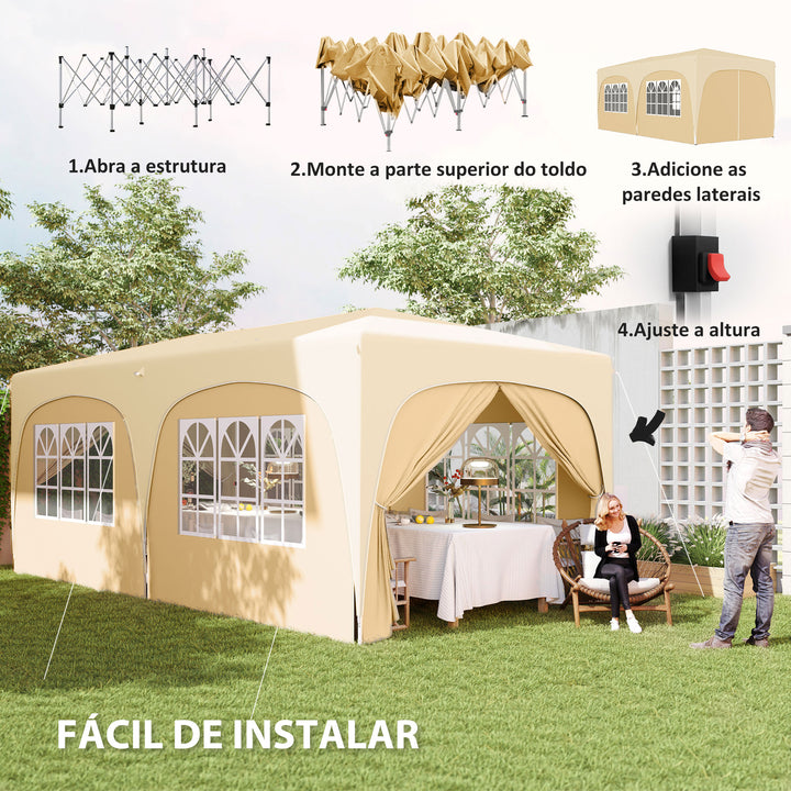 Tenda Dobrável tenda 3x6 m com Painéis Laterais UPF50+ Tenda de Jardim com Altura Ajustável e Bolsa de Transporte para Campismo Festas Pátio Areia