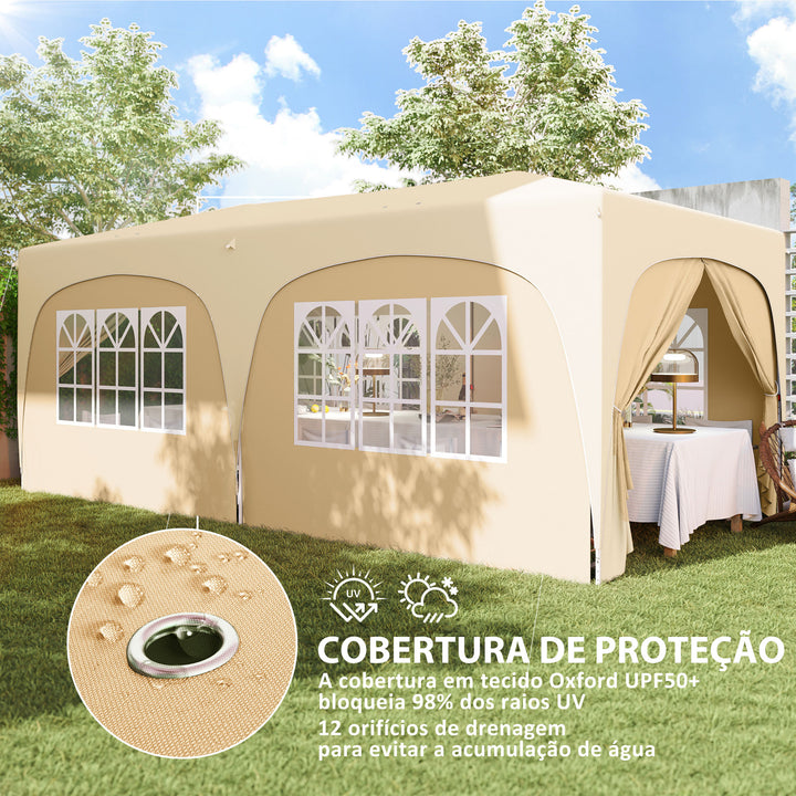Tenda Dobrável tenda 3x6 m com Painéis Laterais UPF50+ Tenda de Jardim com Altura Ajustável e Bolsa de Transporte para Campismo Festas Pátio Areia
