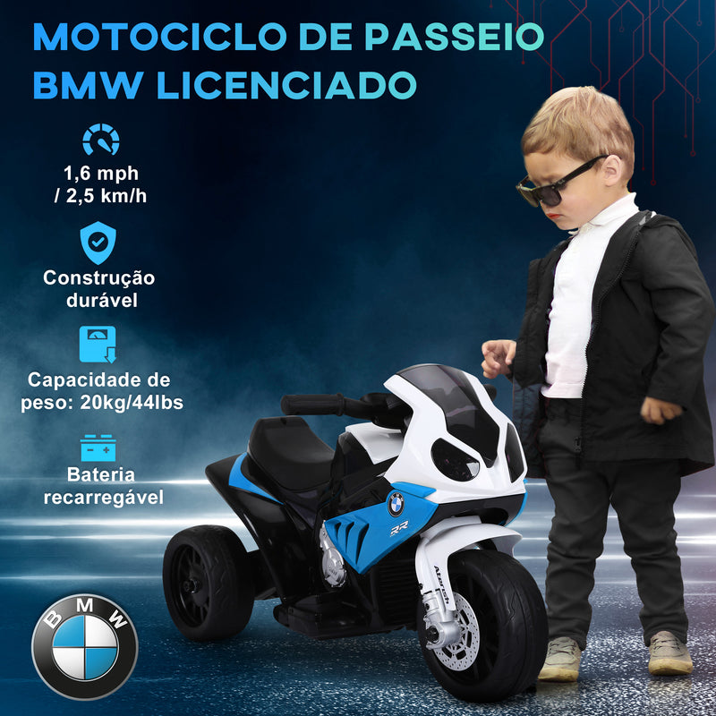 Mota Elétrica BMW para Crianças entre 18-36 Meses 6V com Faróis Música e Velocidade Máx. de 2,5 km/h 66x37x44 cm Azul