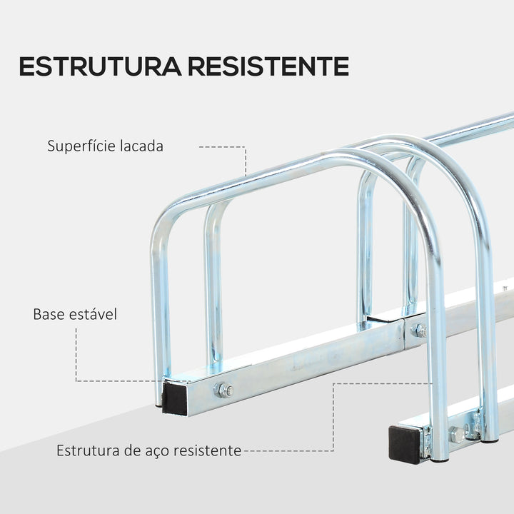 Estacionamento para 6 Bicicletas Suporte de Aço para Estacionar Bicicletas no Chão para Interior e Exterior 179x33x27 cm Prata