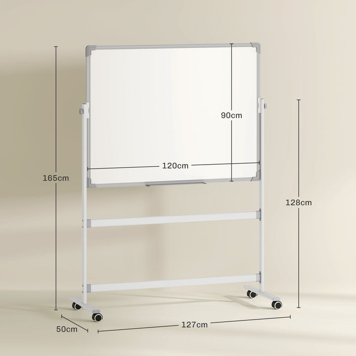 Quadro Magnético de Dupla Face 120x90 cm Quadro Branco Giratório com Suporte Ímanes Marcadores e Apagador para Escritório Sala de Aula Branco
